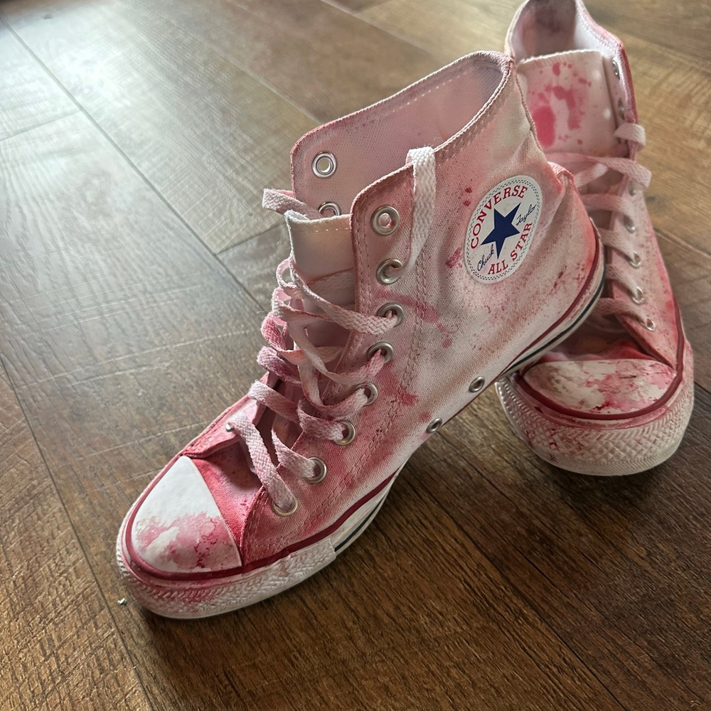 Women's Converse Red splatter White Chuck Taylor All Star High Top Sneakers US - Picture 2 of 8